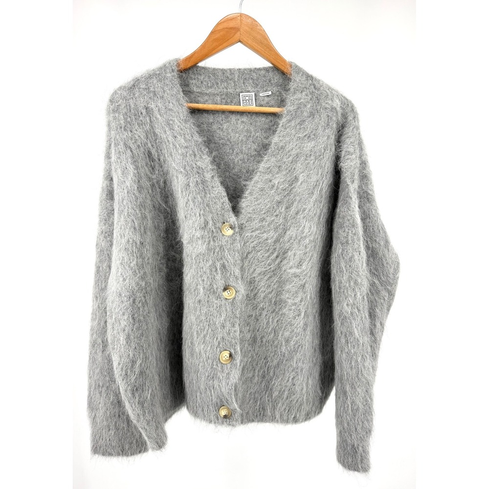 TOTEME Boxy Alpaca Cardi XS/S Gray Fuzzy Oversized V-Neck Cardigan Sweater